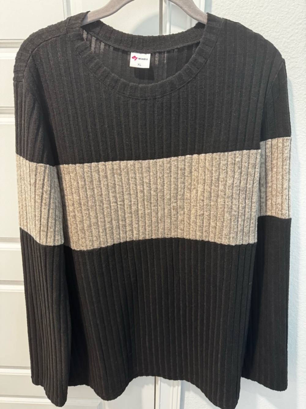 Mossimo Black Crewneck Sweater with Cream Stripe